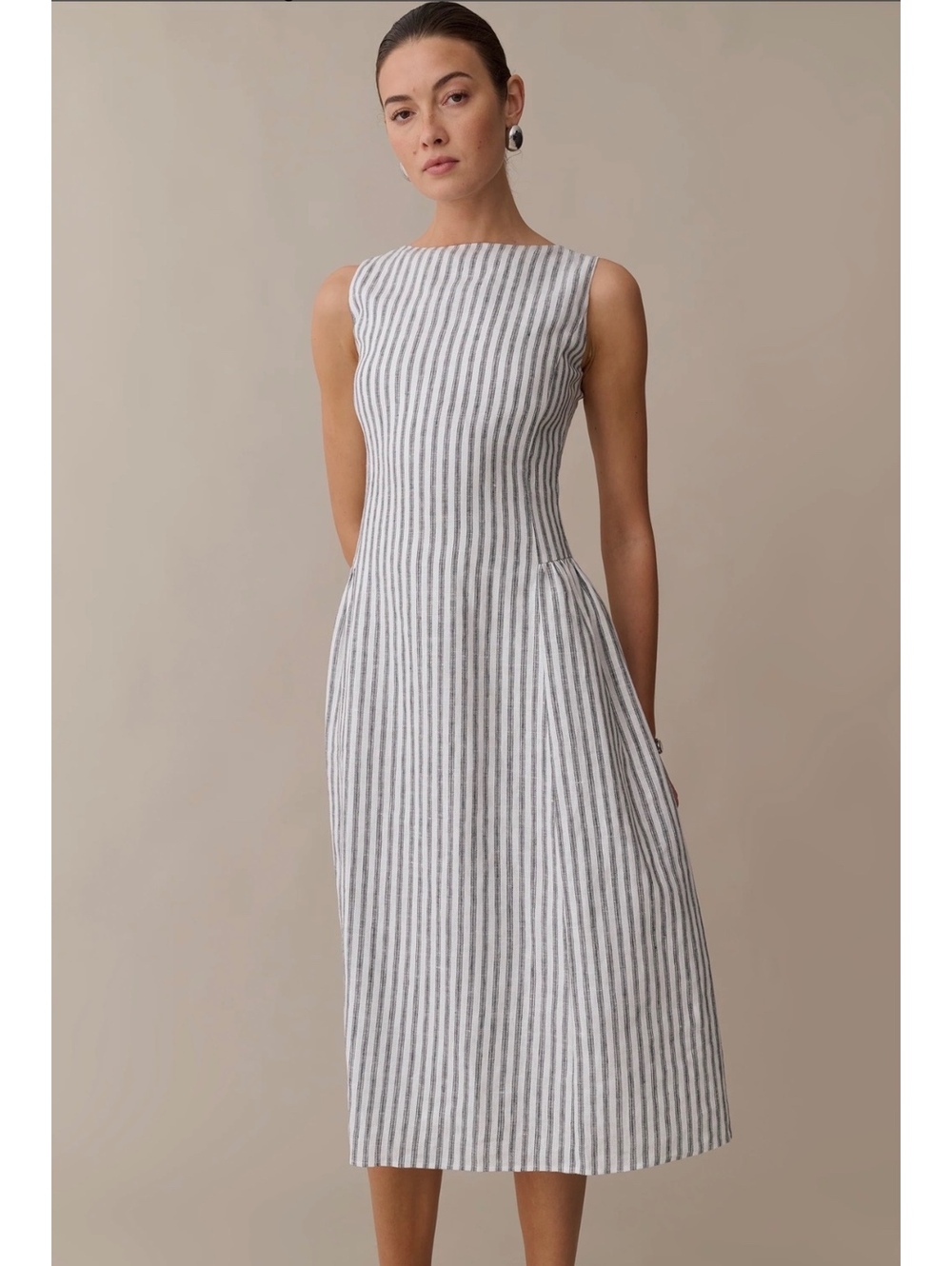 NWT o.p.t By Few Moda Avalon Linen Midi Dress Size Medium Antibes Stripe